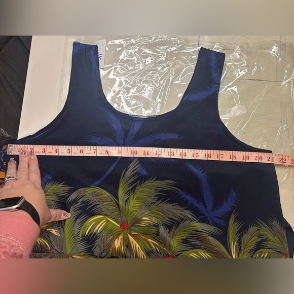 VTG 90s Looking Good Tropical Shift Dress Hawaiian Sleeveless Size Large Palm - Picture 3 of 7